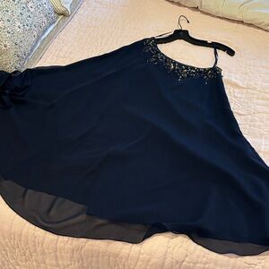 Navy Beaded Neckline One-Shoulder Dress